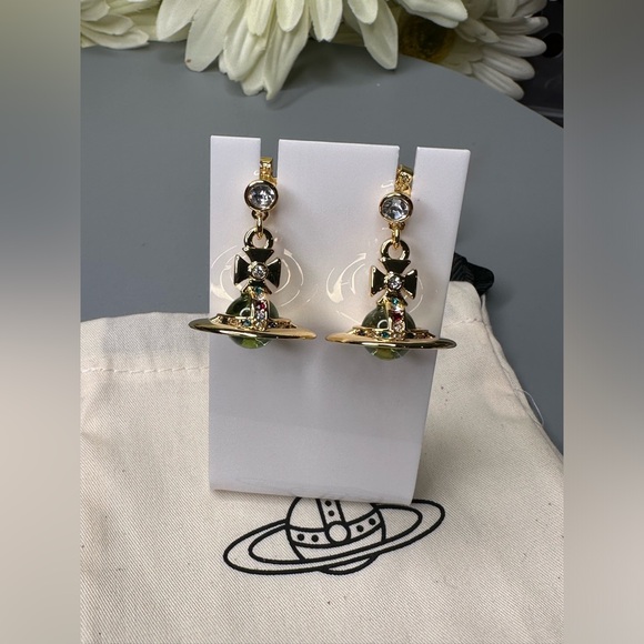 Vivienne Westwood Saturn Earrings Gold Brass New with dustbag - Picture 1 of 7